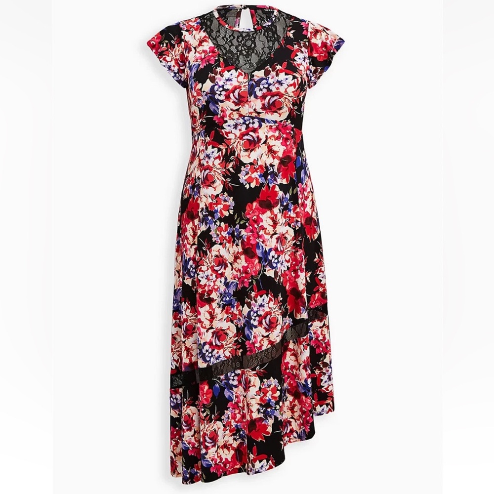 Torrid Skater Midi Dress Studio Knit Lace Floral Black Women’s Sz 3 3X